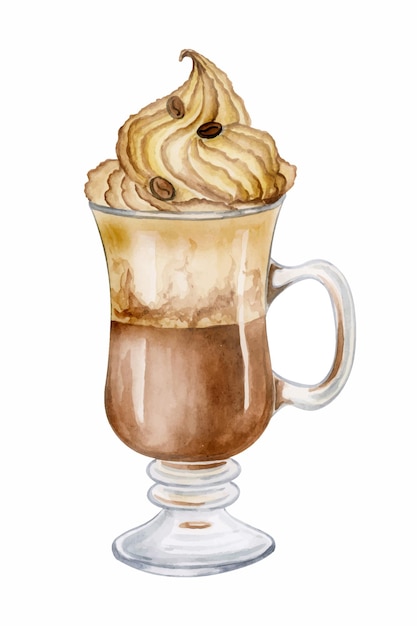 Vettore illustrazione disegnata a mano dell'acquerello del cocktail del caffè caraibico bere clipart su sfondo bianco