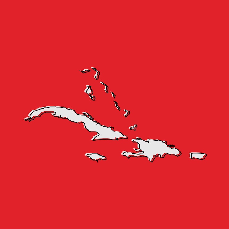 Vector caribbean map on red background