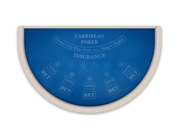 Caribbean poker en casino tafel gemaakt van blauwe doek geïsoleerd