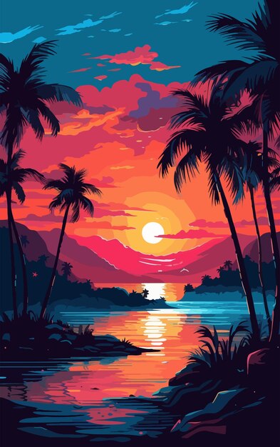 Caribisch landschap bij zonsondergang vector illustratie