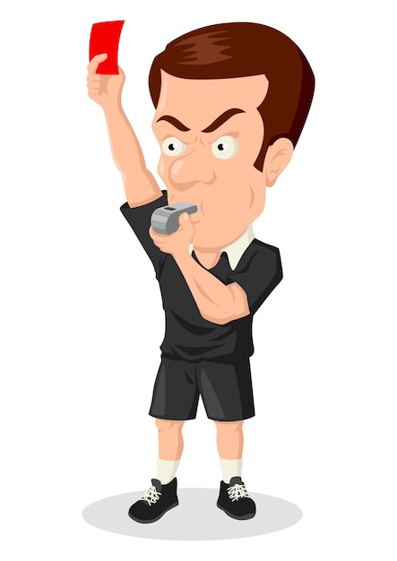 Vector caricature illustration of a soccer referee showing red card