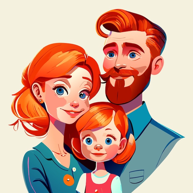 Caricature van een gezin met twee kinderen digitale kunst vol hoofd en schouders levendig realistisch