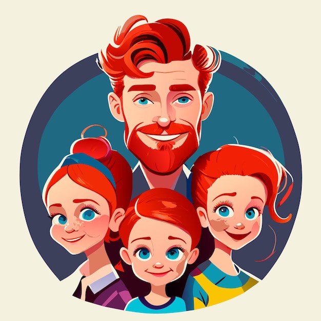 Vector caricature van een gezin met twee kinderen digitale kunst vol hoofd en schouders levendig realistisch