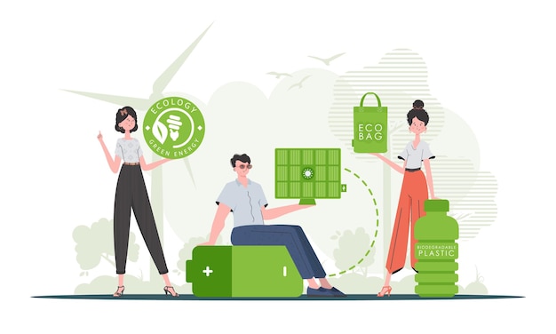 Vector caring about the environment eco friendly people trendy style vector illustration