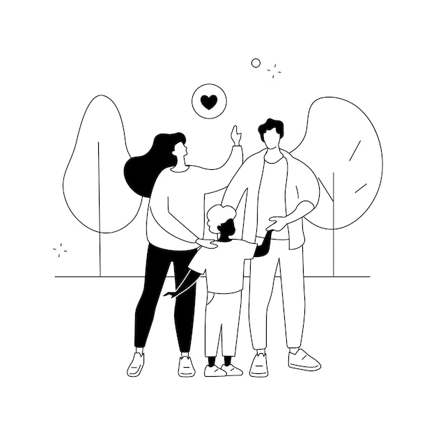 Caring adoptive fathers abstract concept vector illustration Foster care father in adoption happy interracial family having fun together at home childless couple abstract metaphor