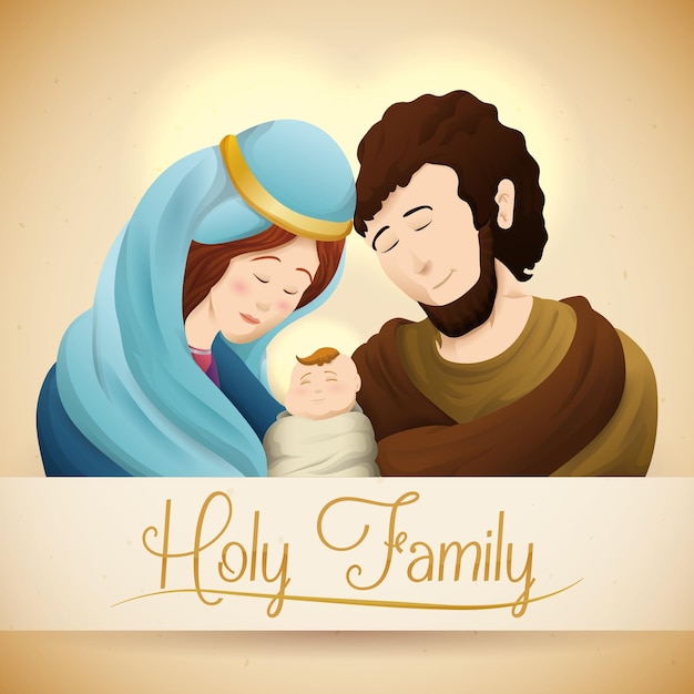Caring Holy Family with baby Jesus Joseph and virgin Mary