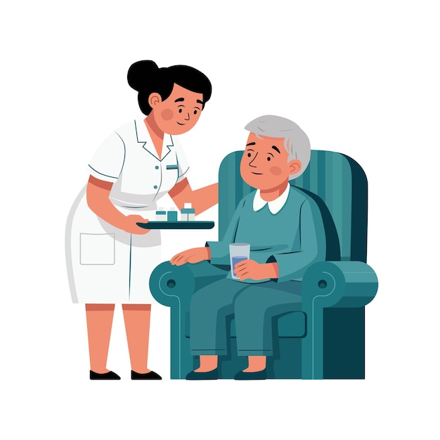 caring nurse assisting elderly patient
