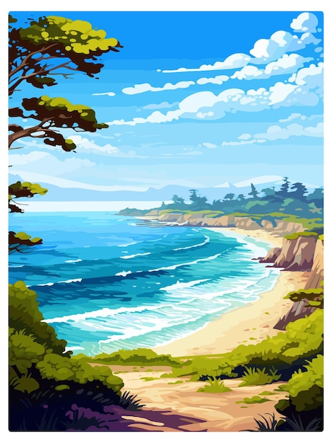 Carmel beach california poster da viaggio vintage cartolina ricordo ritratto dipinto illustrazione wpa