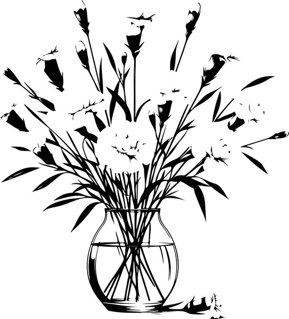 Carnation bouquet black vector outline illustration