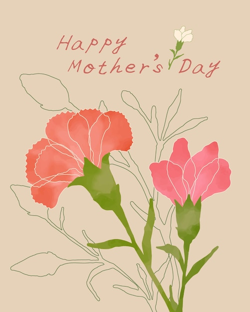 ベクトル 母の日のカーネーションの花の水彩イラストカード
