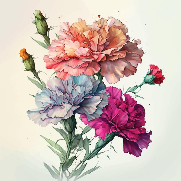 Vector carnation flowers watercolor paint