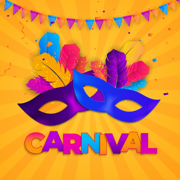 Carnaval achtergrond. traditioneel masker met veren en confetti voor fesival