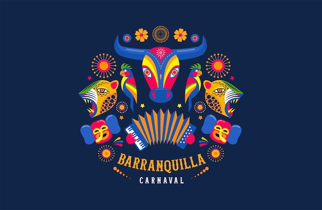 Вектор Карнавал де барранкилья, колумбийский карнавал.