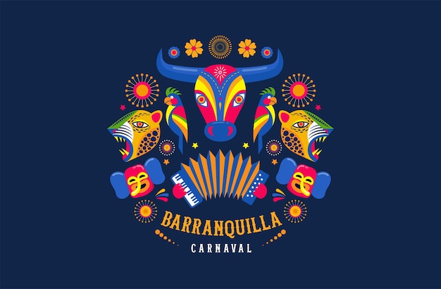 Vettore carnaval de barranquilla, festa di carnevale colombiano.