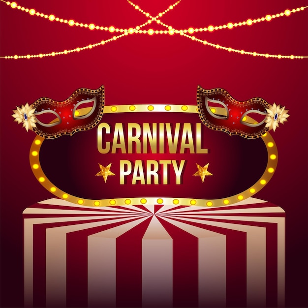 Carnaval decoratieve uitnodiging wenskaart met vectorillustratie van gouden masker