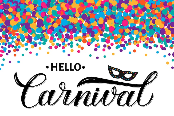 Vector carnaval kalligrafie belettering met kleurrijke confetti maskerade partij poster of uitnodiging vectorillustratie gemakkelijk te bewerken sjabloon voor carnaval van venetië brazilië new orleans oruro nice enz