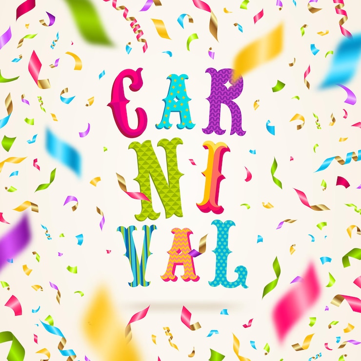 Vector carnaval-typeontwerp en vallende veelkleurige confetti.
