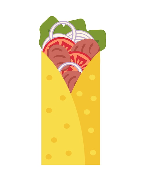 Carne asada mexicaanse fastfood burrito in vlakke stijl perfect voor tee stickers menu en briefpapier geïsoleerde vectorillustratie voor decor en ontwerp