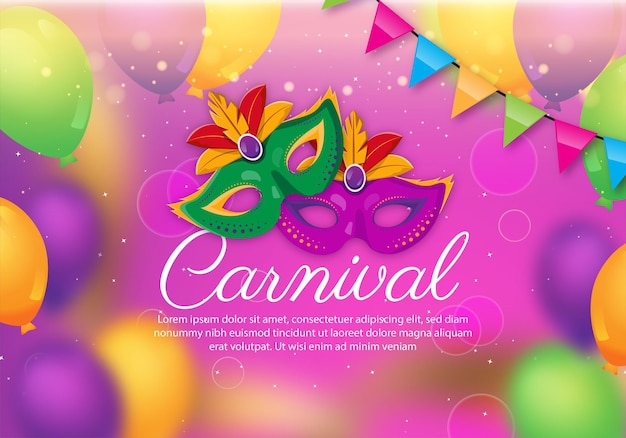 Carnival banner with balloons star particles gold ribbon