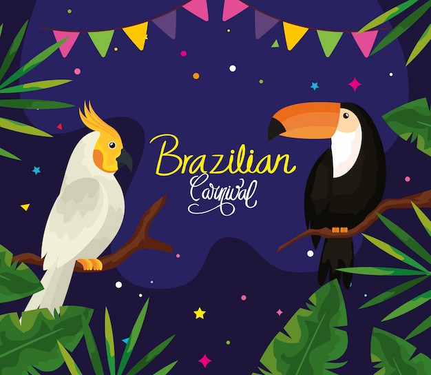 carnival brazilian with parrot and toucan vector illustration design