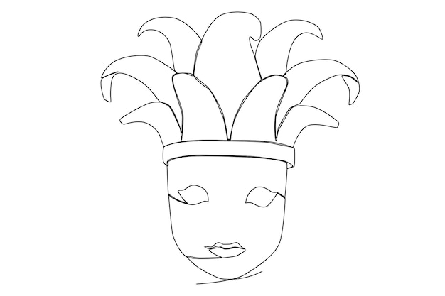 Carnival clown mask and hat for Mardi Grass festival one line art