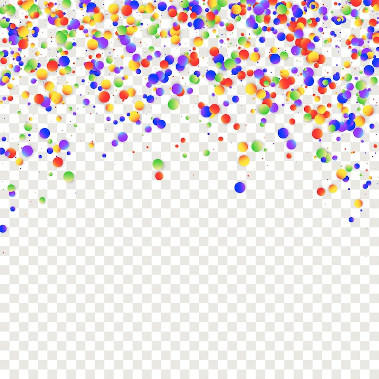 Vector carnival confetti rood blauw groen oranje banner op doorzichtige achtergrond carnaval party achtergrond regenboog verjaardag poster geïsoleerde maskerade grens met vallende ronde punten sylvester design