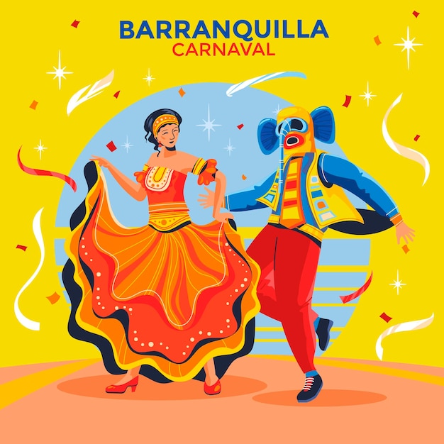 Vector carnival dancers with colorful costumes performing in the parade in barranquilla carnival