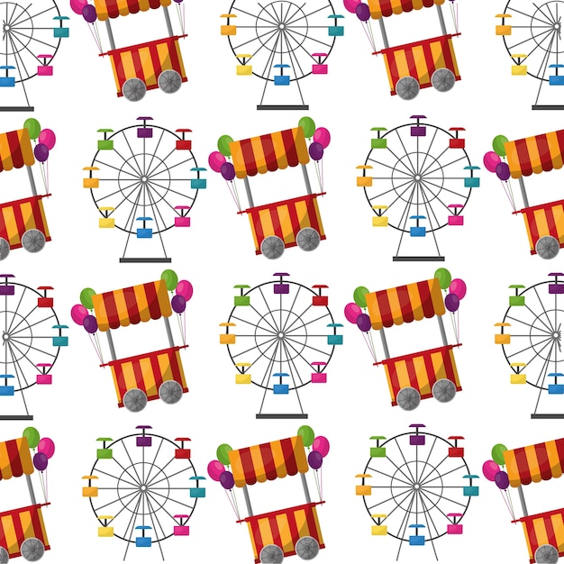 Vector carnival ferris wheel and booth balloons