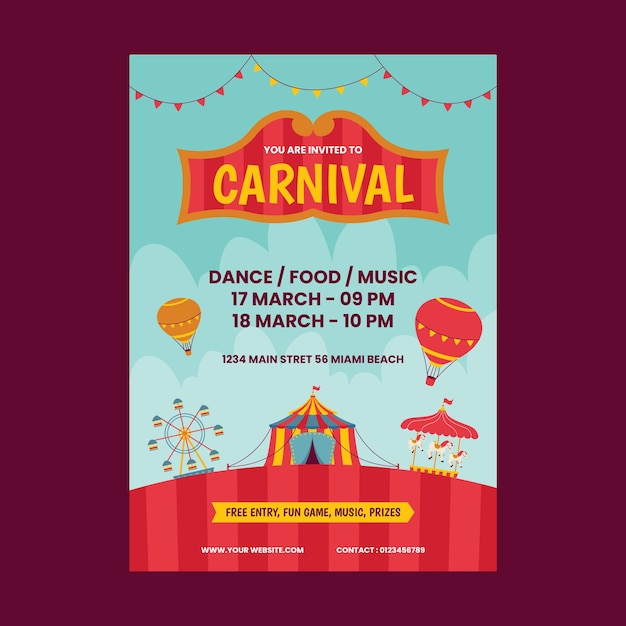 Carnival festival in hand drawn flat design