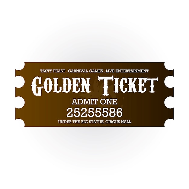 carnival golden ticket for entrance on white background