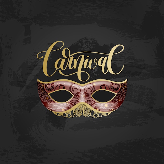 Vector carnival lettering logo design with mask and hand written word