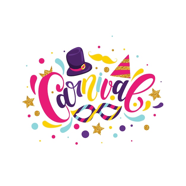 Vector carnival lettering with colorful elements, vector illustration eps 10