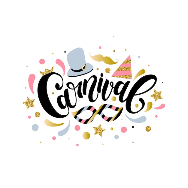 Carnival lettering with colorful elements, vector illustration eps 10