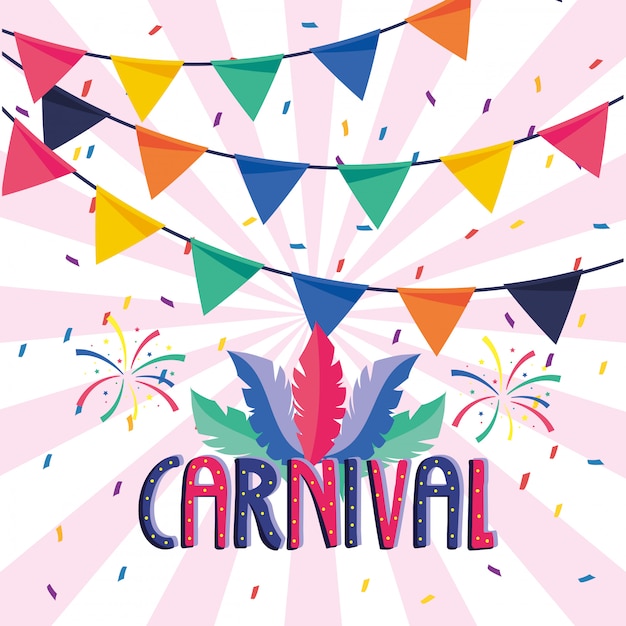 Carnival lettering with feathers and fireworks