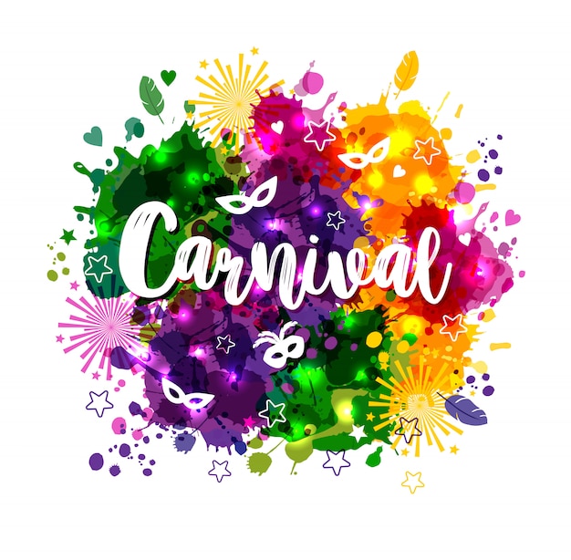 Carnevale mardi gras su multicolori macchie acquerello