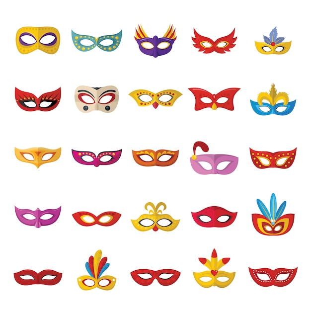 Carnival mask venetian icons set