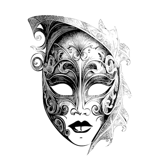 Vector carnival mask venetian retro hand drawn sketch vector illustration