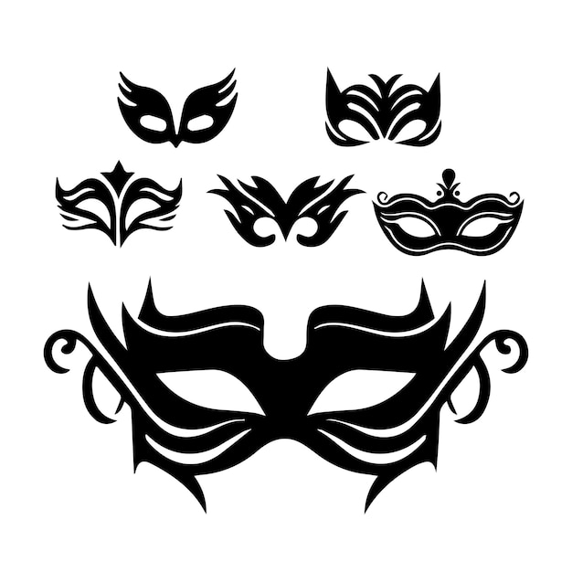 Carnival masks Black mask vector icon collection Different masks silhouette isolated on white