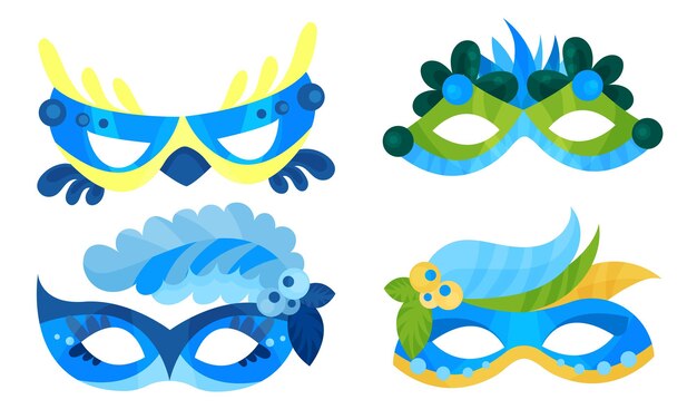 Vettore carnival masks with feathers and decorative elements vector set