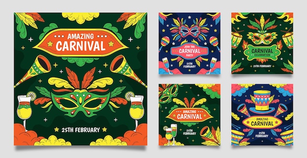 Vector carnival party and celebration instagram posts collection