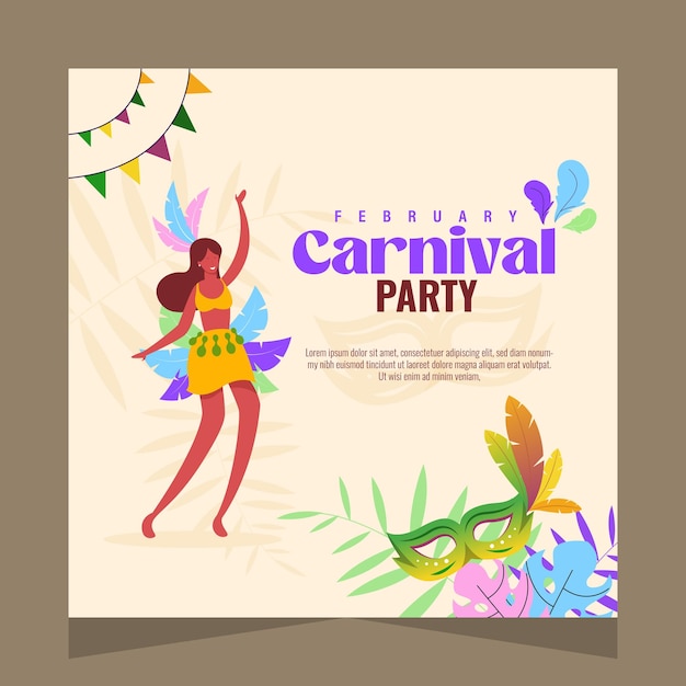 Carnival Party Girl Dance Social Media Post Illustration