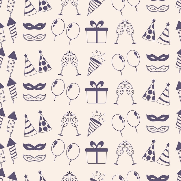 Carnival party seamless pattern with celebration elements Happy New Year party accessories vector seamless pattern