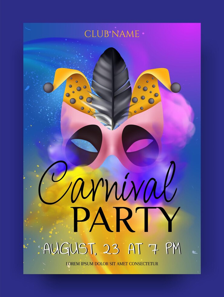Vector carnival poster masquerade party festival masker holiday show performance uitnodiging kleur rook harlequin parade kostuum nightlife banner entertainment show vector flyer design