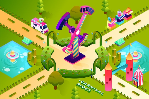 Vector carnival rides - isometric illustration