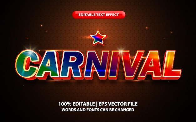 Carnival text, editable 3d text effect template, 3d bold gradient color font style with star element