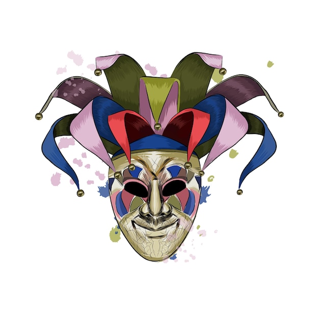 Vettore maschera veneziana di carnevale da una spruzzata di acquerello, disegno colorato, realistico.