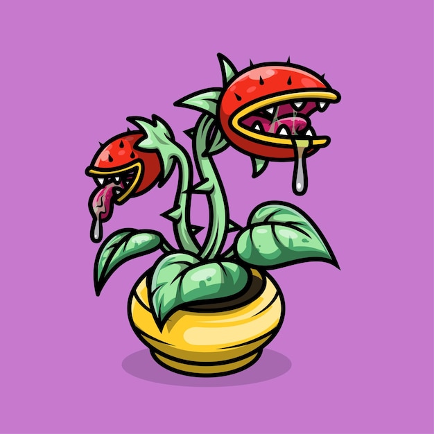 Carnivorous plant cartoon illustration free vector