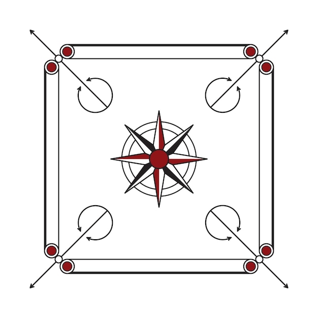 キャロムまたはキャロム インド ボード ゲーム パターン ベクトル イラスト白背景に分離