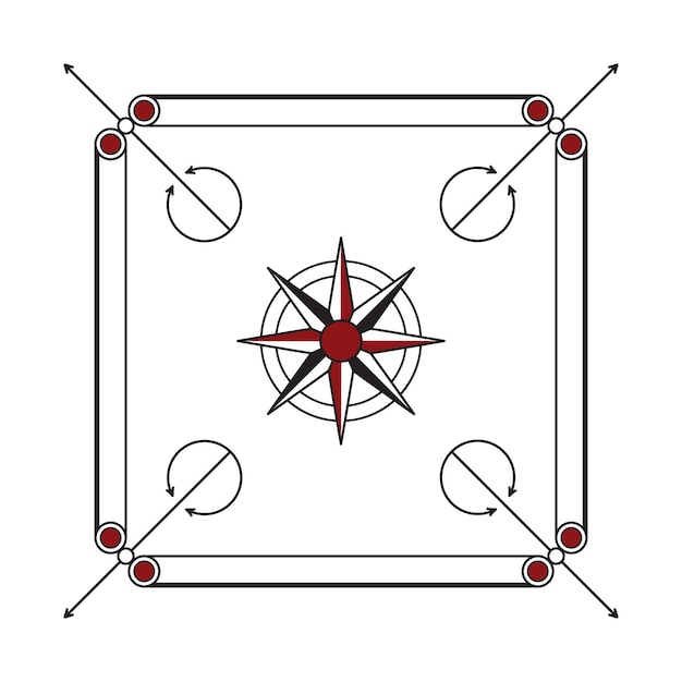 Рисунок индийской настольной игры Carom или carrom Векторная иллюстрация на белом фоне