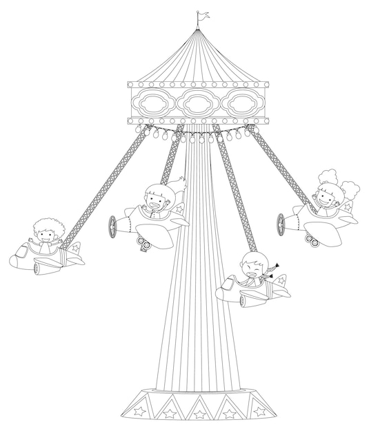 Vector carousel black and white doodle character